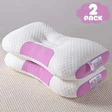 2PK Ergonomic Orthopedic Contour Knitted Massage Pillow Sleep Neck Pain Pink