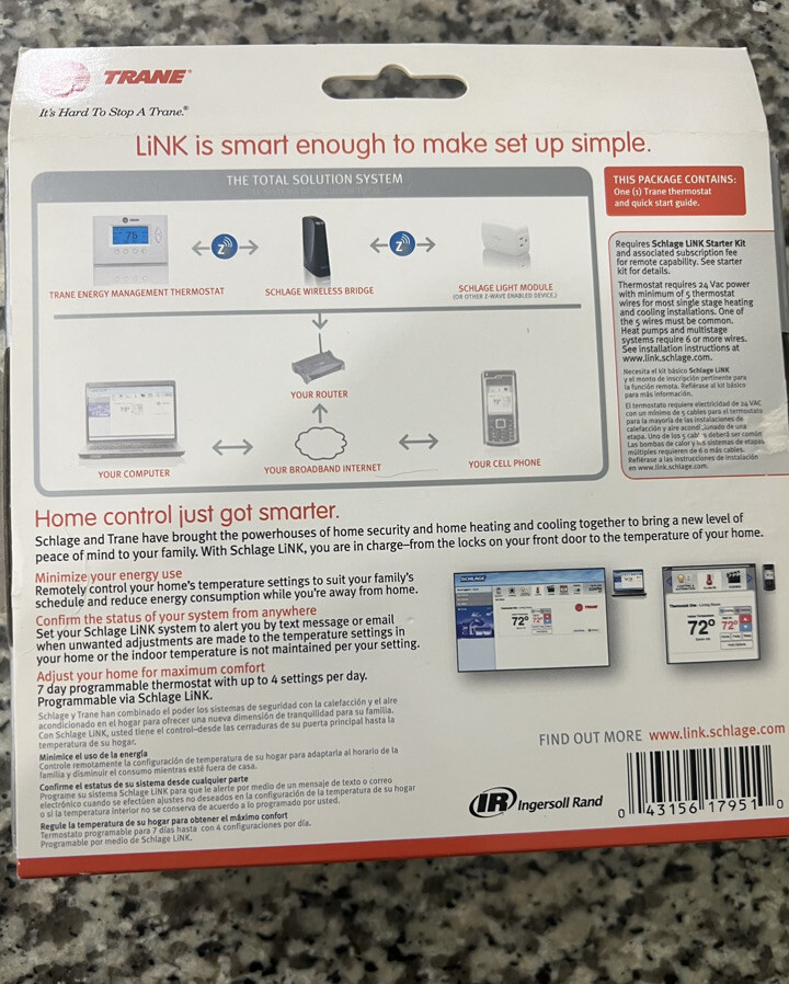 Trane ZWave Thermostat TZ45 Programmable Nexia Energy Control Smart