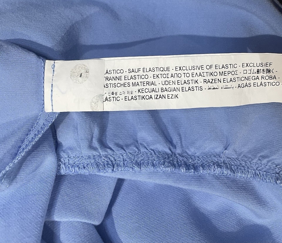 ZARA Tiered Midi Dress Light Blue Viscose Linen Size Medium Button