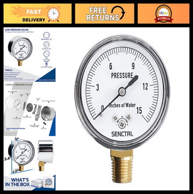 #ad Low Pressure Water Column Gauge 0 15quot; 2.5quot; Dial 1 4quot; NPT Zero Adjustment Ai $31.99