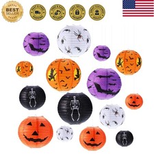 15 PCS Halloween Pumpkin Paper Lantern Jack-O-Lantern, Spider Bat Skeleton Pu...