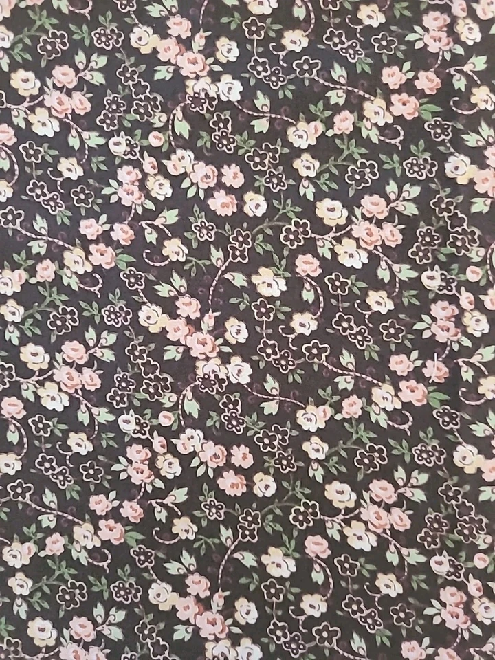 Fall Autumn Pink Floral On Brown Cotton Fabric Quilting Treasures 1 Yard 18 Inch - Image 4 of 4