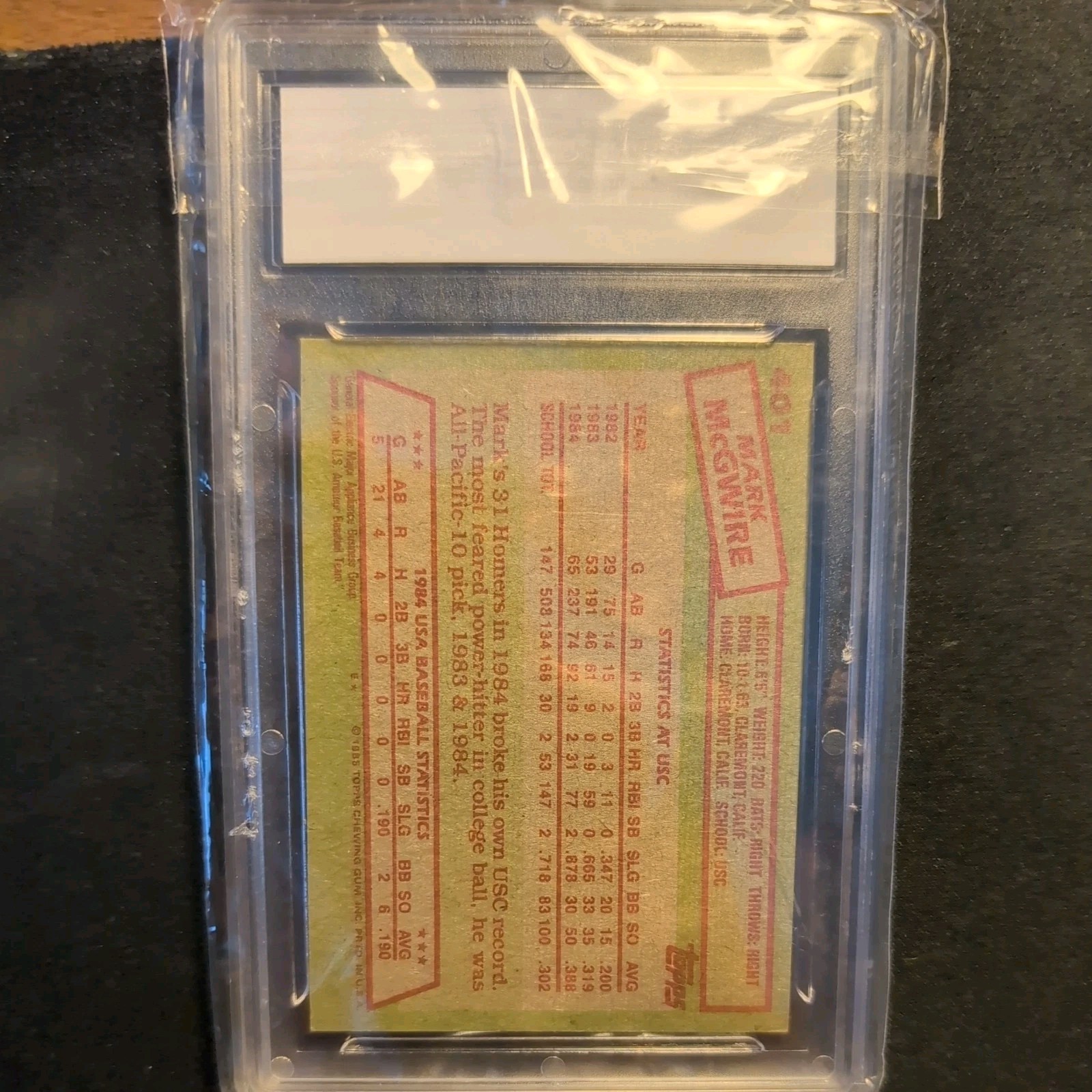 Mark McGwire 1985 Team USA BGS Gem Mint 10Game  view 2