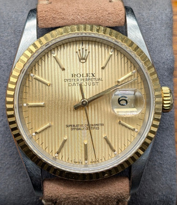 Rolex Datejust 16233 Tapestry Champagner 36mm Gold Stahl S Serial 1994