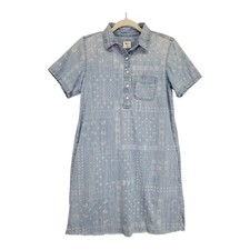 Gap Denim Short Sleeve Popover Shirt Dress XS Bandana Print Blue Coastal Cowgirl