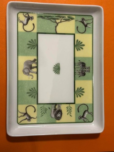Hermes Africa Square Plate Green Change Tray Plate Porcelain 6in×4in - Bild 1 von 2