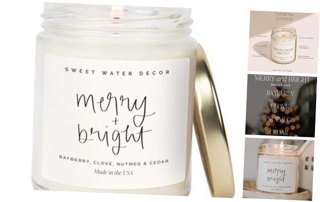 Bayberry Fir Nutmeg Clove Winter Candle Merry Bright Script Label  