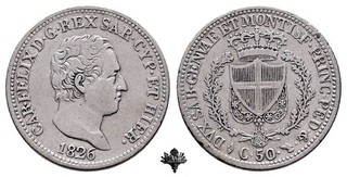 REGNO DI SARDEGNA 50 centesimi 1826 Torino ARGENTO Carlo Felice di Savoia