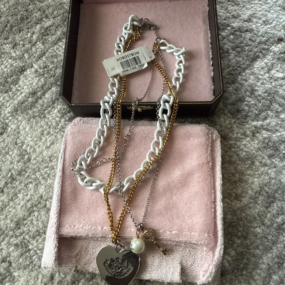 Collar Juicy Couture Vintage Perla Corazón Dije Cadena En Capas 2008 Nuevo en Caja Nunca U Foto 4 de 4