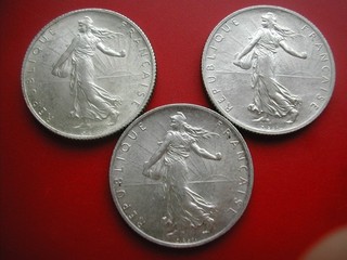 3è REPUBLIQUE LOT DE TROIS 2 FRANCS SEMEUSE ARGENT 1917 1918 1920 SUPERBES