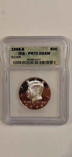 1998 S PROOF KENNEDY HALF DOLLAR ICG PR-70 DCAM - SILVER PROOF - CERTIFIED - 50C