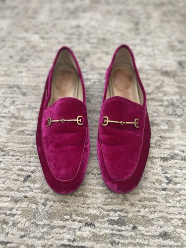 Sam Edelman Lorraine Velvet Fushia Pink Loafers Size 7.5 Gold Bit Preppy Flats - Picture 2 of 8