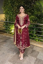 Heavy designer Maroon salwar kameez dupatta set for women festive party wear