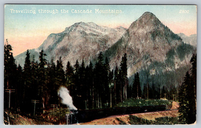c1910s Cascade Mountains Train L.C. Smith Bldg Seattle Mitchell Postcard