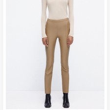 Zara Faux Leather High-Rise Leggings in Tan-Size XS