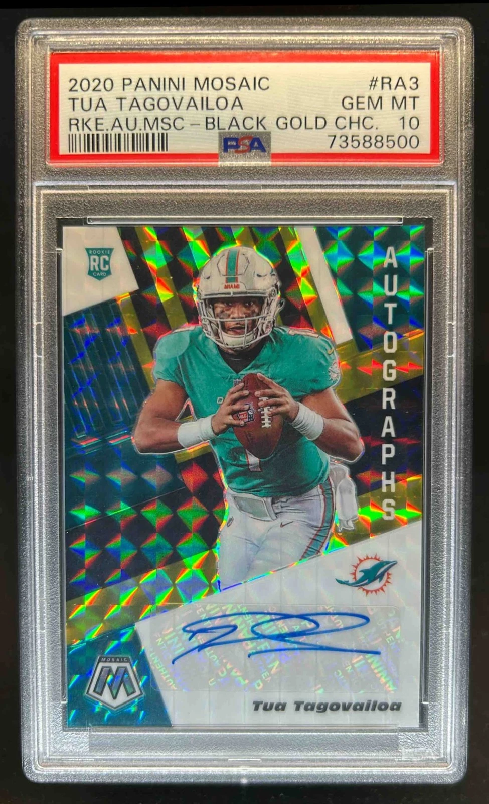 Tua Tagovailoa Panini Mosaic Rookie Autographs Mosaic #RA3 Black Gold Choice