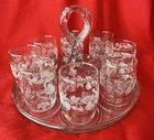 Smith Glass Center Handled Beverage Tray w/8 Barrel Glasses by Bartlett Collins