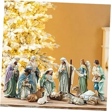 Glitzhome 12Pcs Nativity Figurines Sets for Christmas 10 x 26.00 Inches-Blue