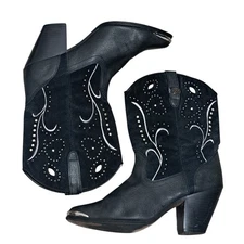 Dingo Ava Embroidered Studs Western Moto Boho Goth Leather Boots Size 9 Black