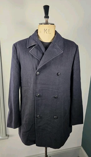 Cappotto Burberry's Pea uomo XL 2XL blu navy lana 46 48" pollici petto anni 90 vintage