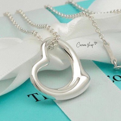 Authentische Tiffany & Co. Peretti offenes Herz 22 mm Halskette 15,7'' Silber mit Etui