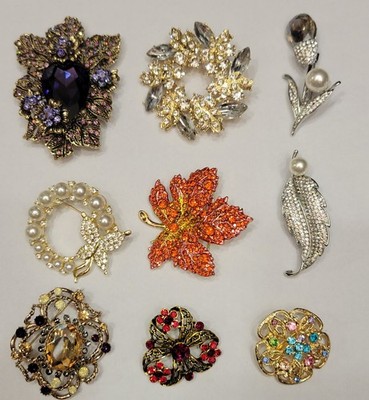 Gorgeous Rhinestone Flower Floral Leaf Stunning All Occasions Brooch Lot CA P56