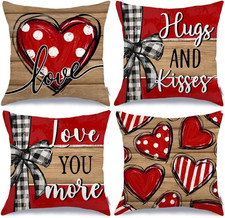 Valentine'S Day Love You More Hugs and Kisses Throw Pillow Covers 18X18 Inch Set