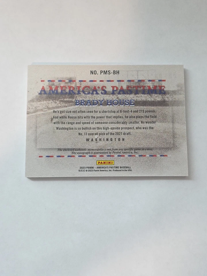 2023 PANINI AMERICAS PASTIME #PMS-BH BRADY HOUSE AUTO JERSEY  1/10 NATIONALS - Image 3 of 4