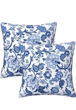 Set of 2 Blue and White Floral Pillow Covers 18×18 Inch Square Throw Pillow
