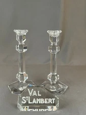 Pair (2) Val St. Lambert GARDENIA Crystal 9 ½” Candlesticks Candle Holder: MINT