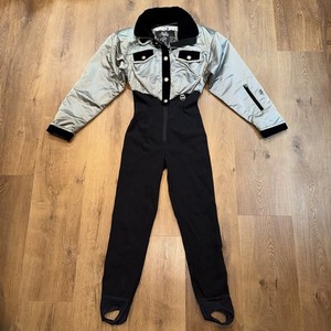 Nils Ski Suit One piece Snowsuit Snow Bib Vtg 80s 90s Silver Jumpsuit Womens 6