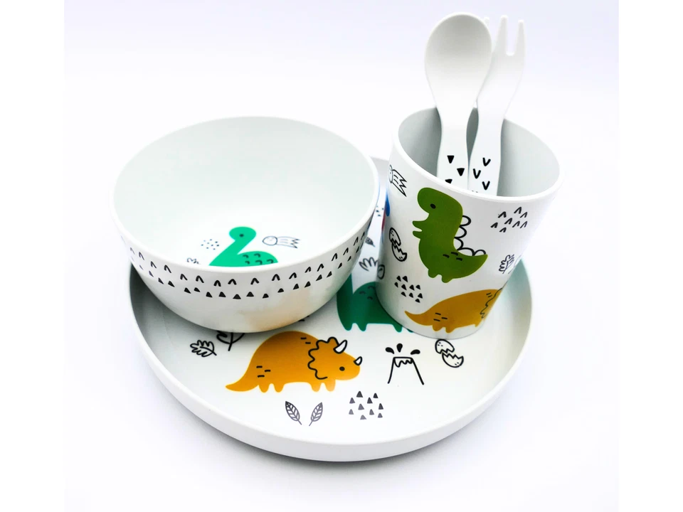 Kinder Geschirr Set Dino | Weihnachten Geschenkbox Kinderteller Schüssel Becher - Bild 4 von 4