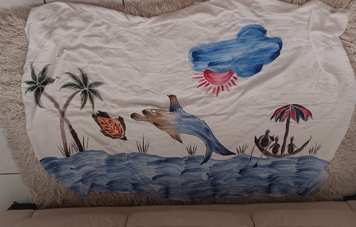 Miss Floriana Beach White Blue Dolphin Shawl Wrap Sarong Swim Cover Up - Picture 2 of 6