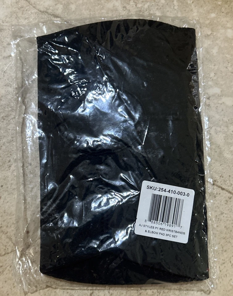 AJ Styles Phenomenal One Untouchable WWE P1 Red Wristbands Elbow Pad 3pc Set New - Image 3 of 3