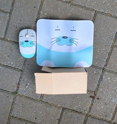 Akku Niedliche Kabellose Maus & Passende Maus Matte Cartoon Tier Blau Weiß PC