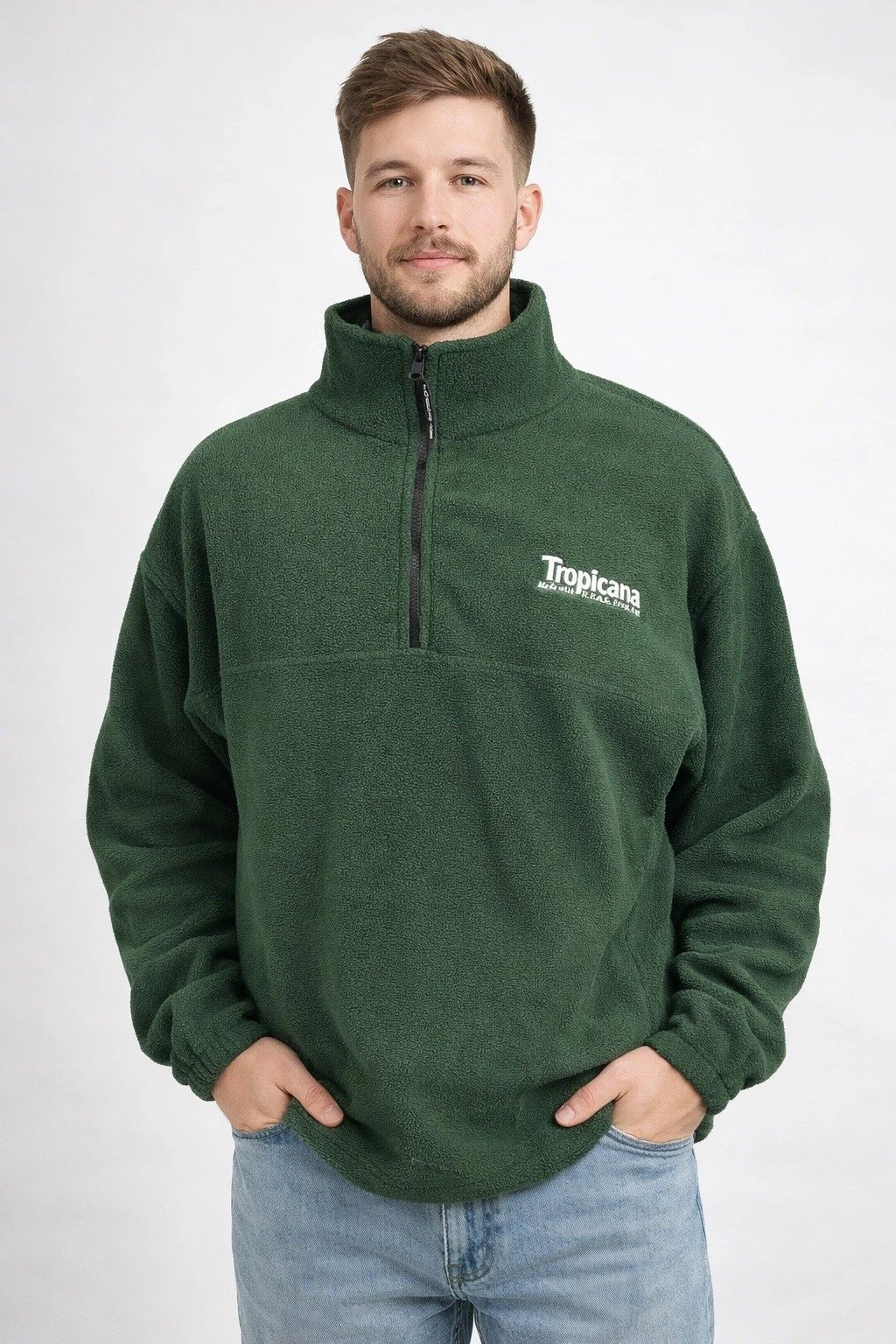 Tropicana Unisex Forest Green Fleece Like Pullover Size XL Drawstring bottom