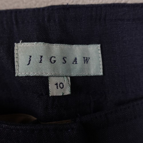 Jigsaw Pants Womens 10 Blue Bell Bottom Low Rise Linen UK Trousers Professional - Picture 11 of 17
