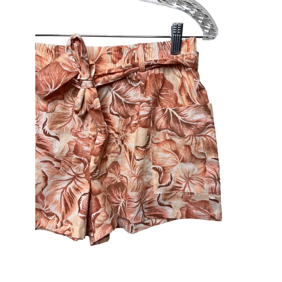 Pantalones Cortos Forever 21 Para Mujer Tiro Medio Alto Mezcla de Lino Pull On Naranja Floral Foto 3 de 4