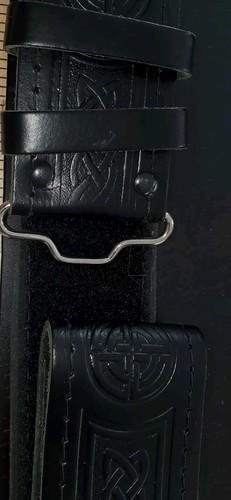 (Medium) Scottish KILT BELT. Black leather 35" to 42", 2.25"W. Celtic Design. - Picture 5 of 6