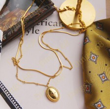 18K Gold Filled Tarnish-Resist Flat Snake/Cable Chain Pendant 2-Layered Necklace