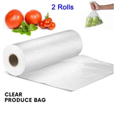  2 Rolls Bags Produce Gusset Freezer Clear Heavy Duty Plastic Food Grade Meat US