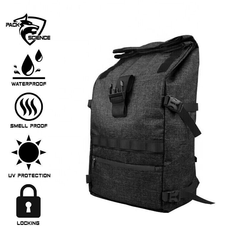 Pack Science Smell Proof Carbon Lined Backpack Locking Odor Less Stash Bag Fold
