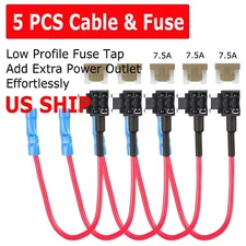 5 Pack Low-Profile Fuse Tap + 7.5A Blade Add-A-Circuit 5AMP Adapter 7.5Amp 12V