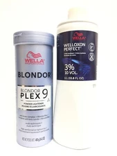 (2 Pack) Wella Blondor Plex9 Lightener & Wella Dev 3% 10 Vol Duo, 14.1, 33.8 oz