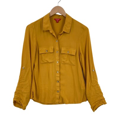 売れ筋商品|||ゲス シャツ レディース トップス CLOUIS SHIRT - Button-down blouse - brown GUESS Button-Down Shirt Women Golden 100% Rayon Roll Tab
