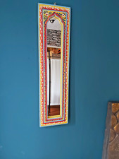 INDIAN VINTAGE HAND PAINTED TEMPLE WOODEN MIRROR - 79.5cm x 20.5cm