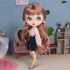 12" Pink Curly hair Blythe doll Nude makeup dudu lips from Factory Joint Body
