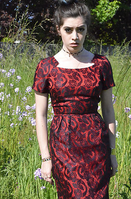 red dress with black lace overlay Vintage Gothic and Corset Ruffle Women's Size Medium Capturing the girly spirit and sophistication Gothic Homecoming Ball Gown Red