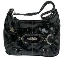 Madi Claire MC Black Alligator Tassle Zipper Leather Purse Handbag Shoulder Bag