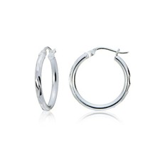 Sterling Silver 2mm Polished Round Diamond Cut Hoop Earrings, 20mm